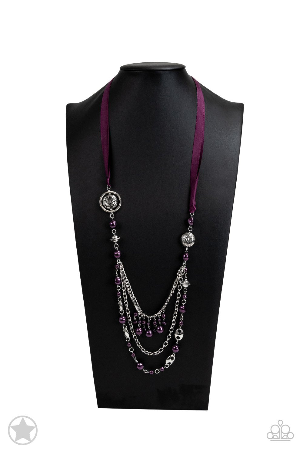 All The Trimmings Purple Ribbon Necklace - Paparazzi Accessories- on bust -CarasShop.com - Paparazzi Jewelry by Cara Jewels