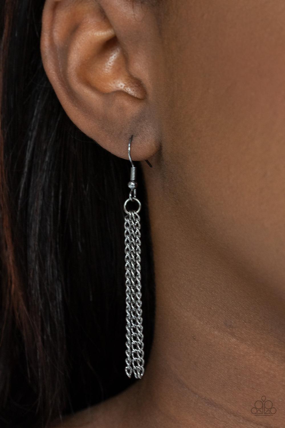 Apparatus Applique Gunmetal Black Necklace - Paparazzi Accessories - free matching earrings -CarasShop.com - Paparazzi Jewelry by Cara Jewels