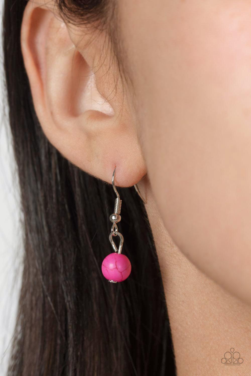 Authentic Admirer Pink Stone Heart Necklace - Paparazzi Accessories - free matching earrings -CarasShop.com - Paparazzi Jewelry by Cara Jewels