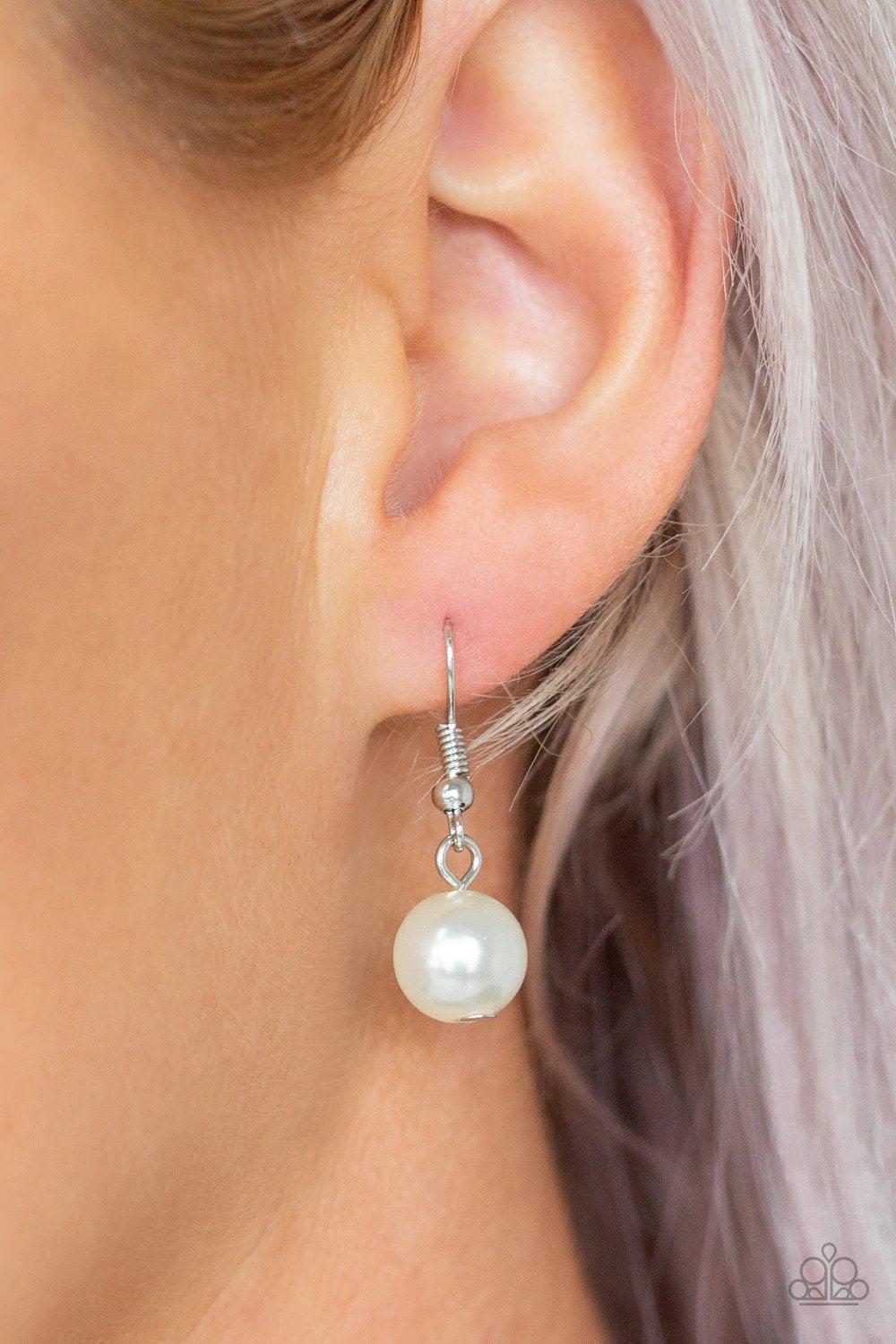 Behind The Scenes White Pearl Necklace - Paparazzi Accessories - free matching earrings -CarasShop.com - Paparazzi Jewelry by Cara Jewels