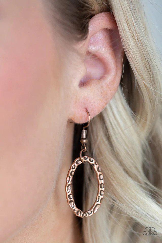 Bend OVAL Backwards Copper Necklace - Paparazzi Accessories - free matching earrings -CarasShop.com - Paparazzi Jewelry by Cara Jewels