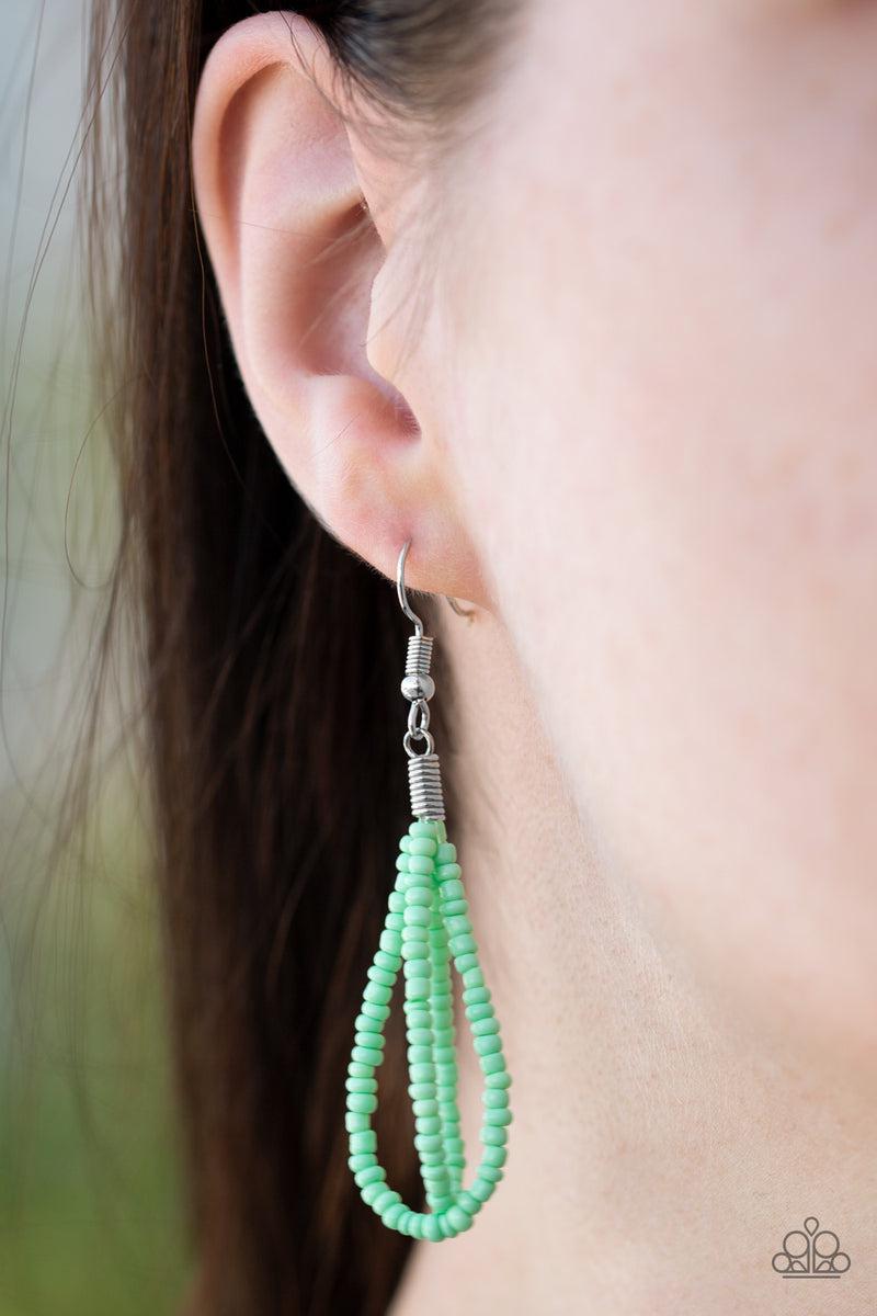 Brazilian Brilliance Green Seed Bead Necklace - Paparazzi Accessories - free matching earrings -CarasShop.com - Paparazzi Jewelry by Cara Jewels