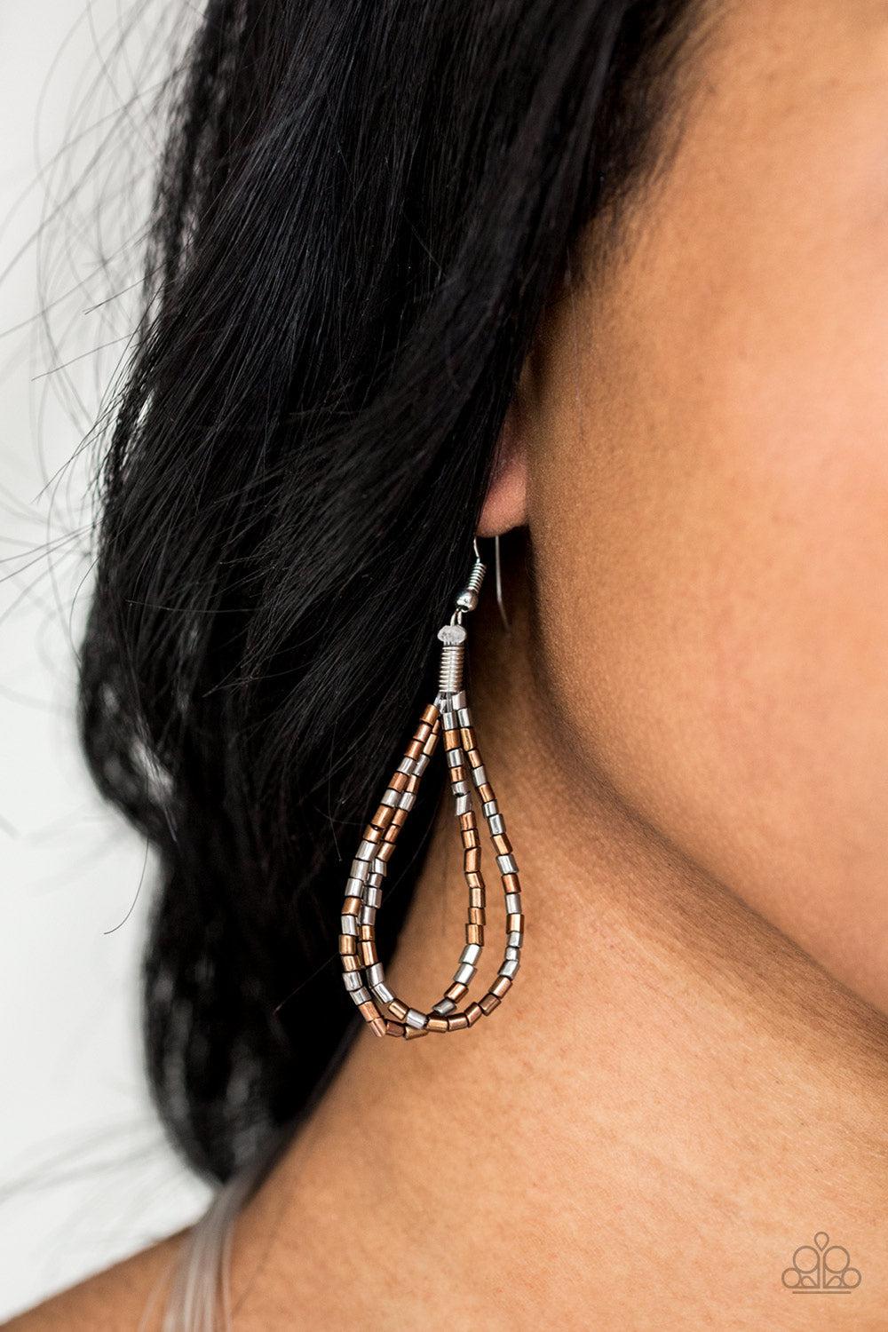 Catwalk Queen Multi Copper & Gunmetal Seed Bead Necklace - Paparazzi Accessories - free matching earrings -CarasShop.com - Paparazzi Jewelry by Cara Jewels