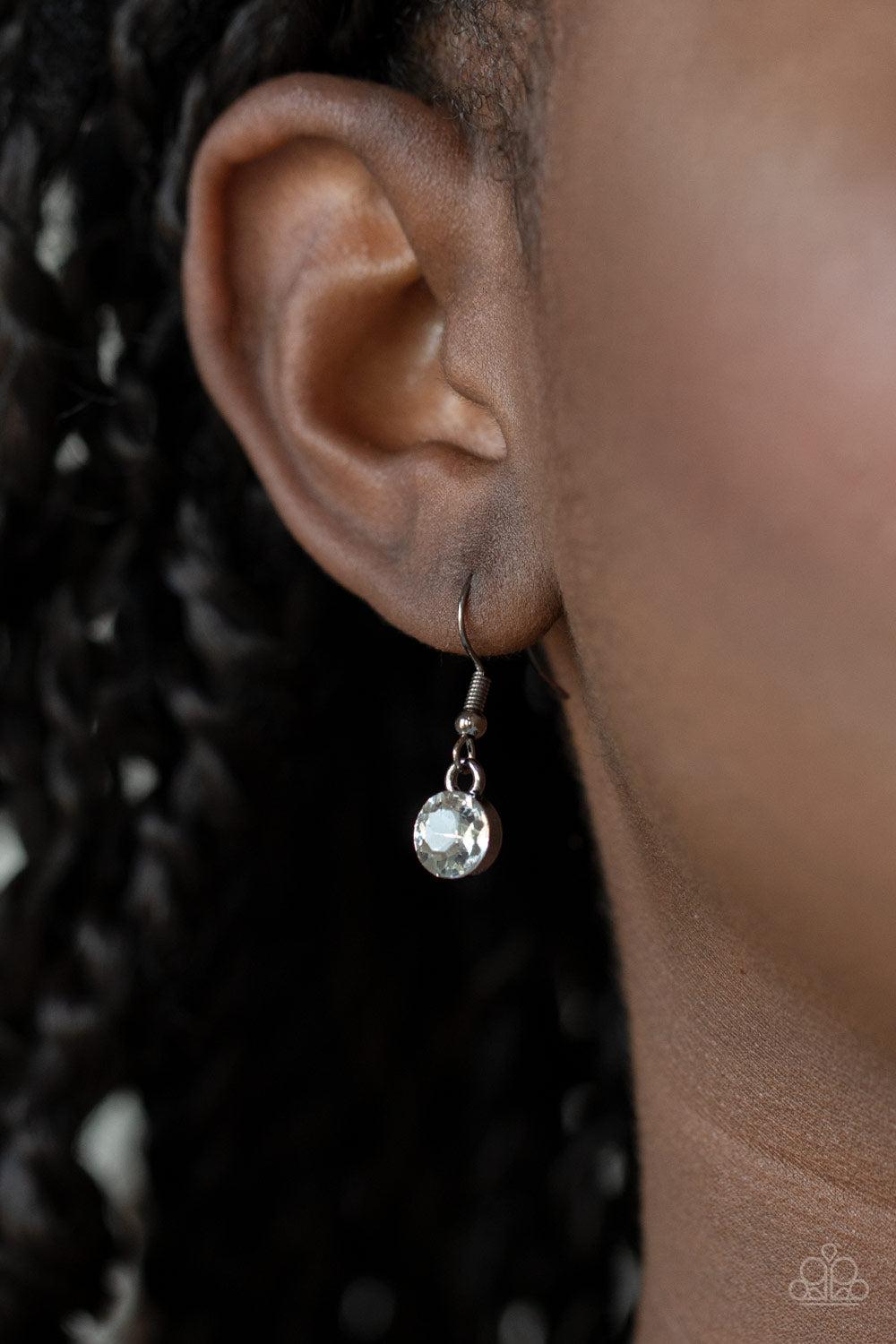 Celebrity Couture Gunmetal Black & White Rhinestone Necklace - Paparazzi Accessories - free matching earrings -CarasShop.com - Paparazzi Jewelry by Cara Jewels