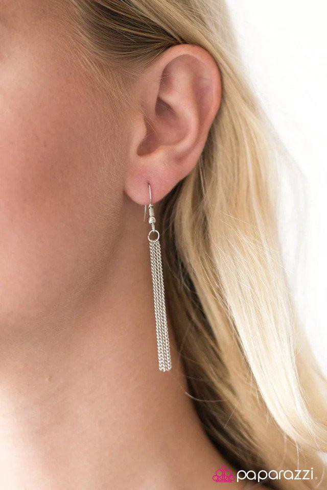 Chasing A GLEAM Silver Rhinestone Necklace - Paparazzi Accessories - free matching earrings -CarasShop.com - Paparazzi Jewelry by Cara Jewels