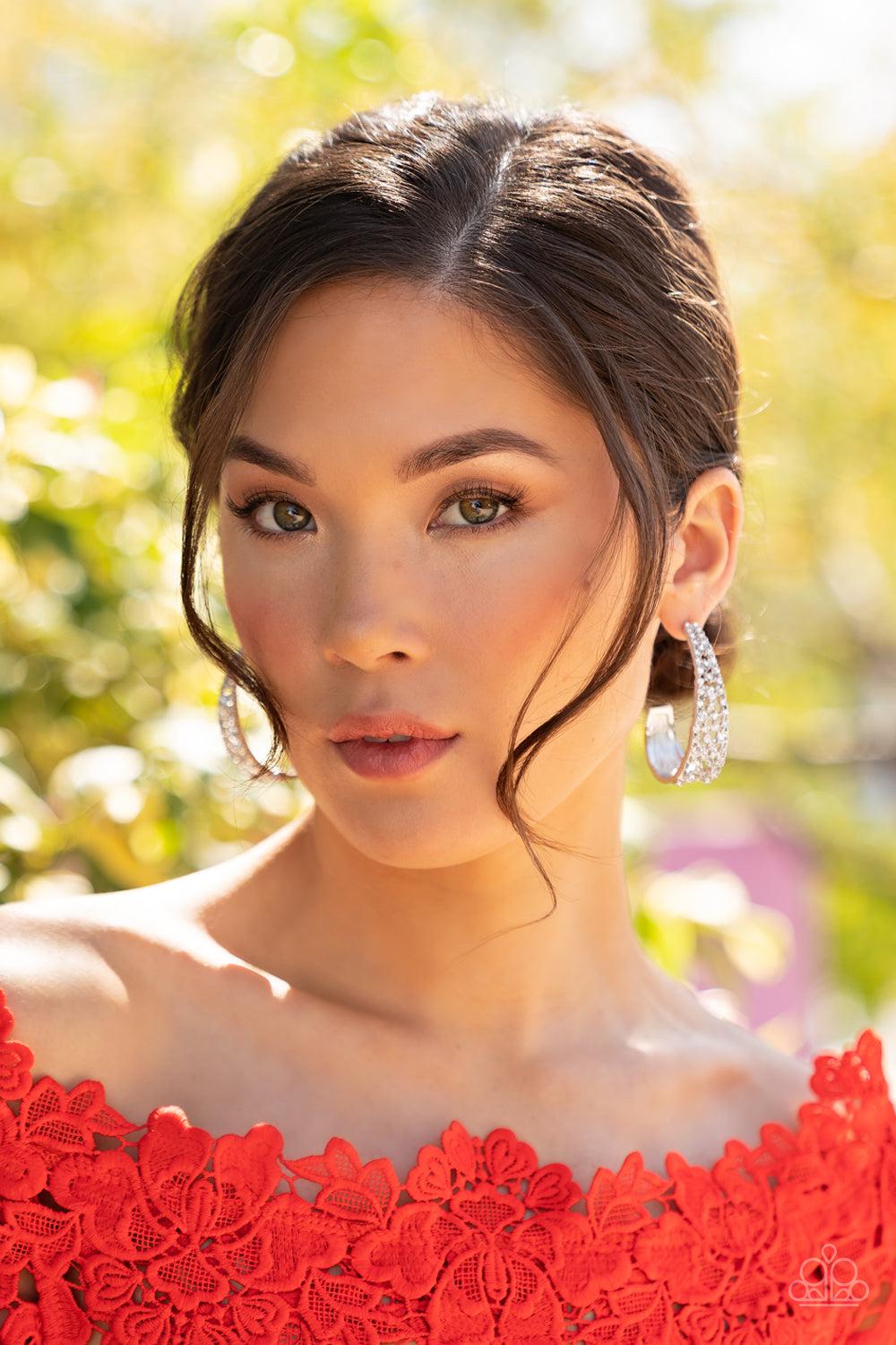Cold As Ice White Rhinestone Hoop Earrings - Paparazzi Accessories