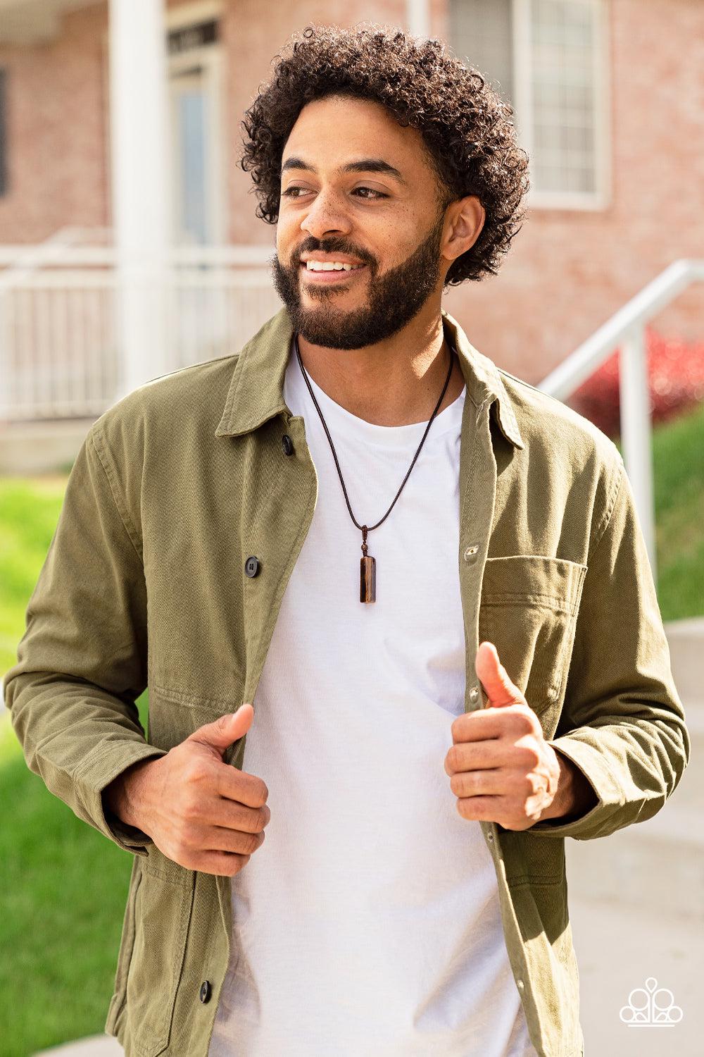 Comes Back ZEN-fold Brown Tiger's Eye Urban Necklace - Paparazzi Accessories - free matching earrings -CarasShop.com - Paparazzi Jewelry by Cara Jewels