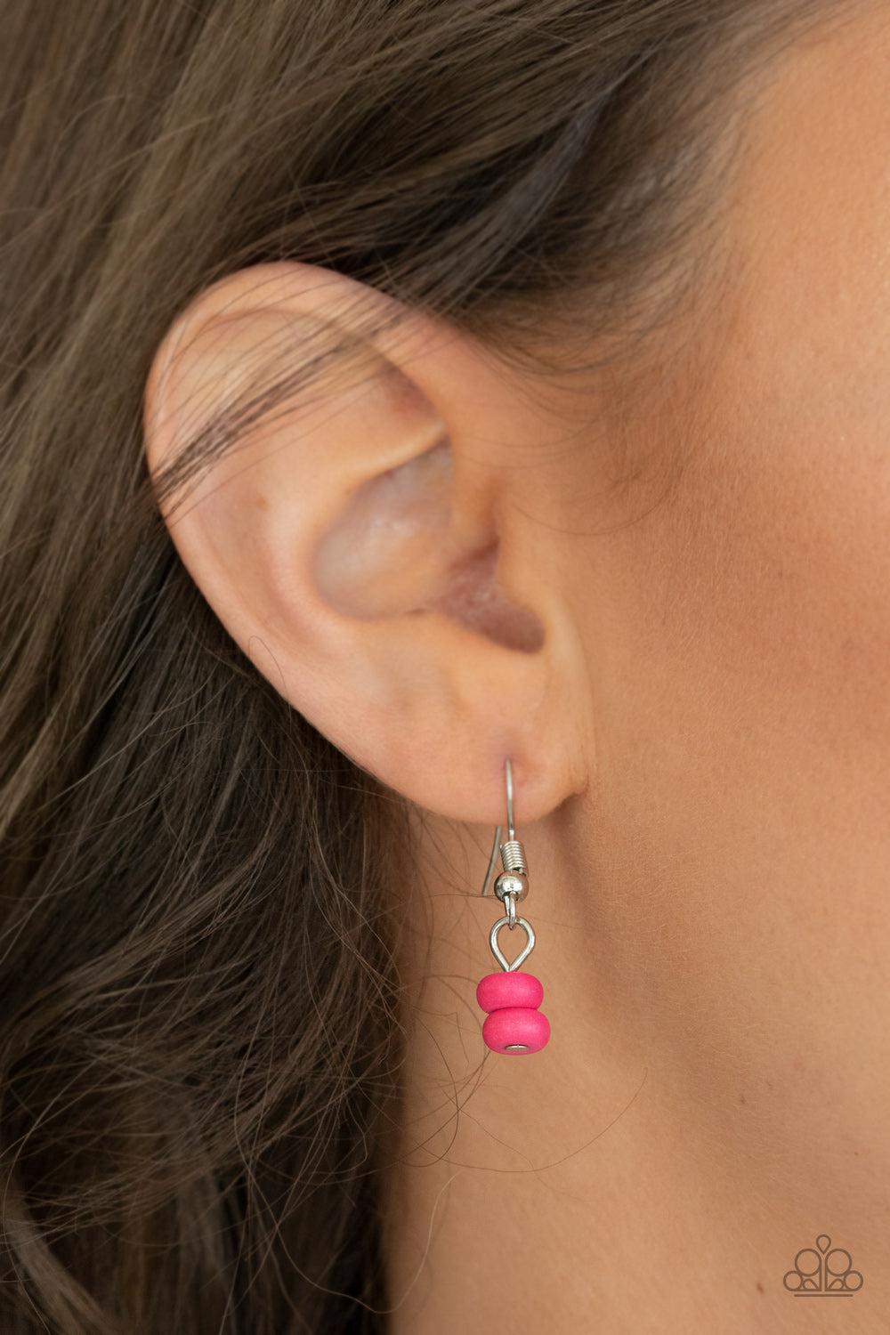 Country Sweetheart Pink Stone Heart Necklace - Paparazzi Accessories - free matching earrings -CarasShop.com - Paparazzi Jewelry by Cara Jewels