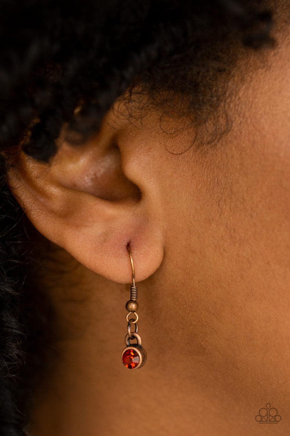 Court Couture Copper & Rhinestone Necklace - Paparazzi Accessories - free matching earrings -CarasShop.com - Paparazzi Jewelry by Cara Jewels