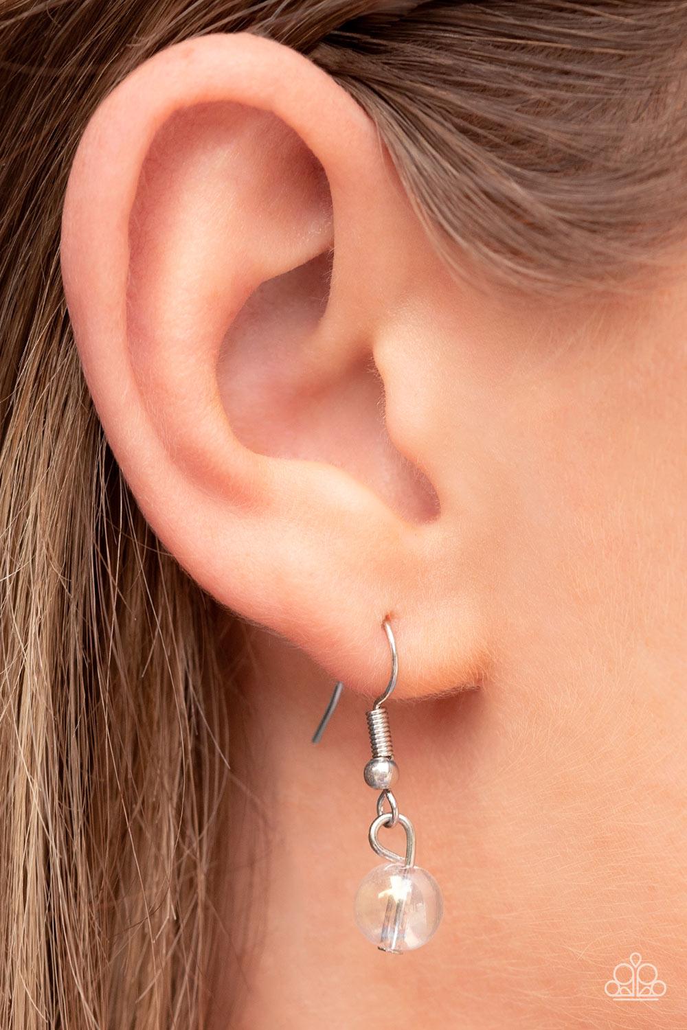 Creative Couture White Pearl & Iridescent Lanyard Necklace - Paparazzi Accessories - free matching earrings -CarasShop.com - Paparazzi Jewelry by Cara Jewels