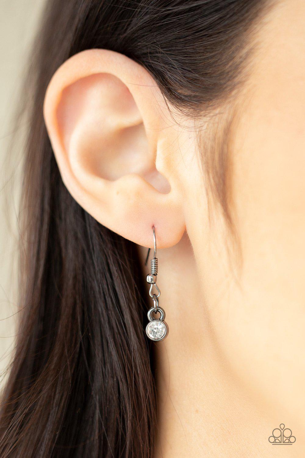 Deluxe Diadem Gunmetal Black and White Rhinestone Necklace - Paparazzi Accessories - free matching earrings -CarasShop.com - Paparazzi Jewelry by Cara Jewels