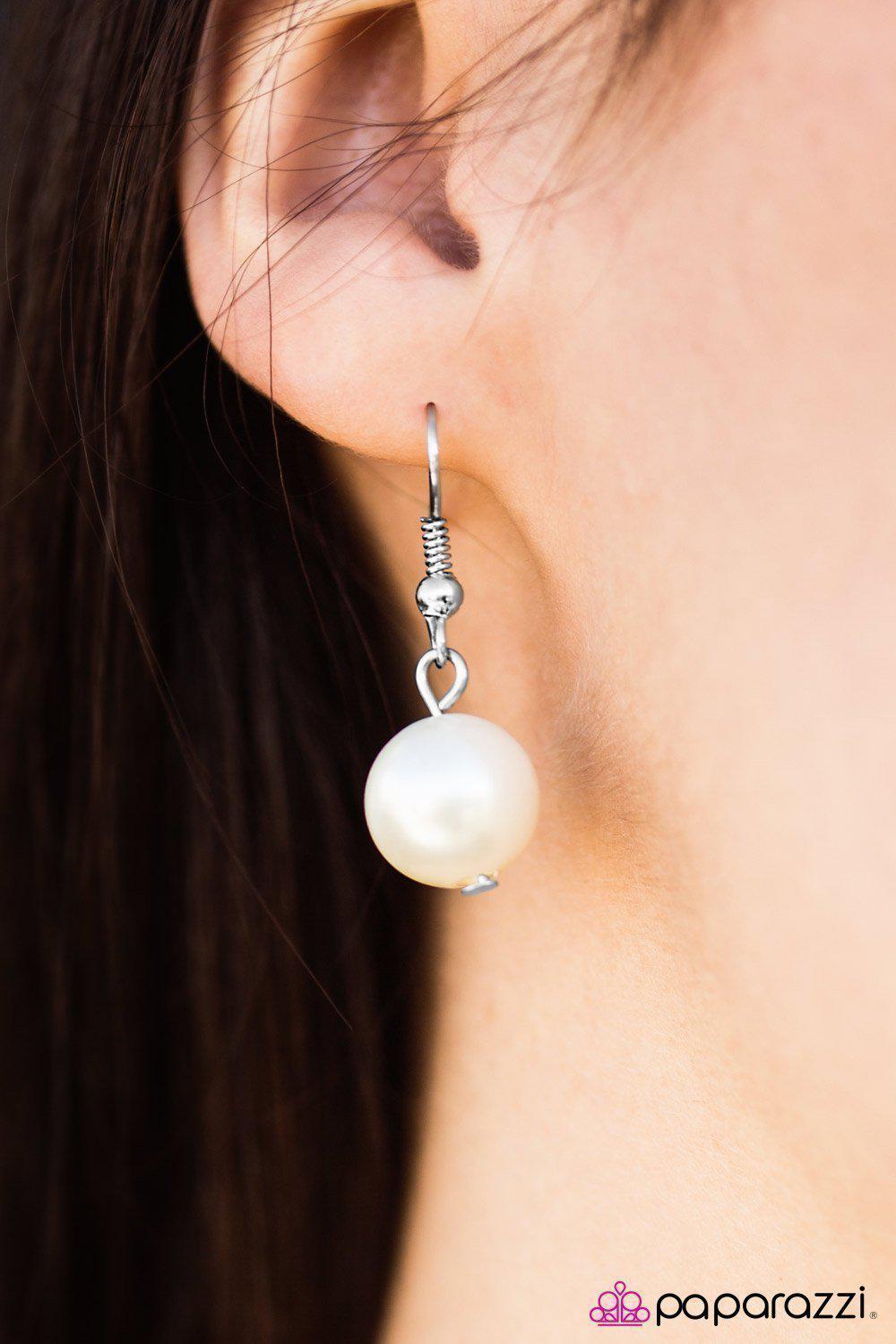 Enmeshed in Elegance Long White and Silver Necklace and matching Earrings - Paparazzi Accessories - free matching earrings -CarasShop.com - Paparazzi Jewelry by Cara Jewels