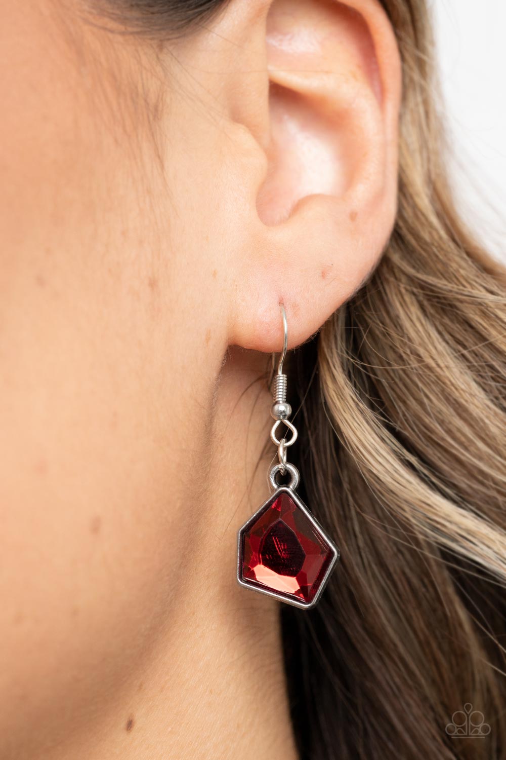 Experimental Edge Red Rhinestone Necklace - Paparazzi Accessories - free matching earrings -CarasShop.com - Paparazzi Jewelry by Cara Jewels