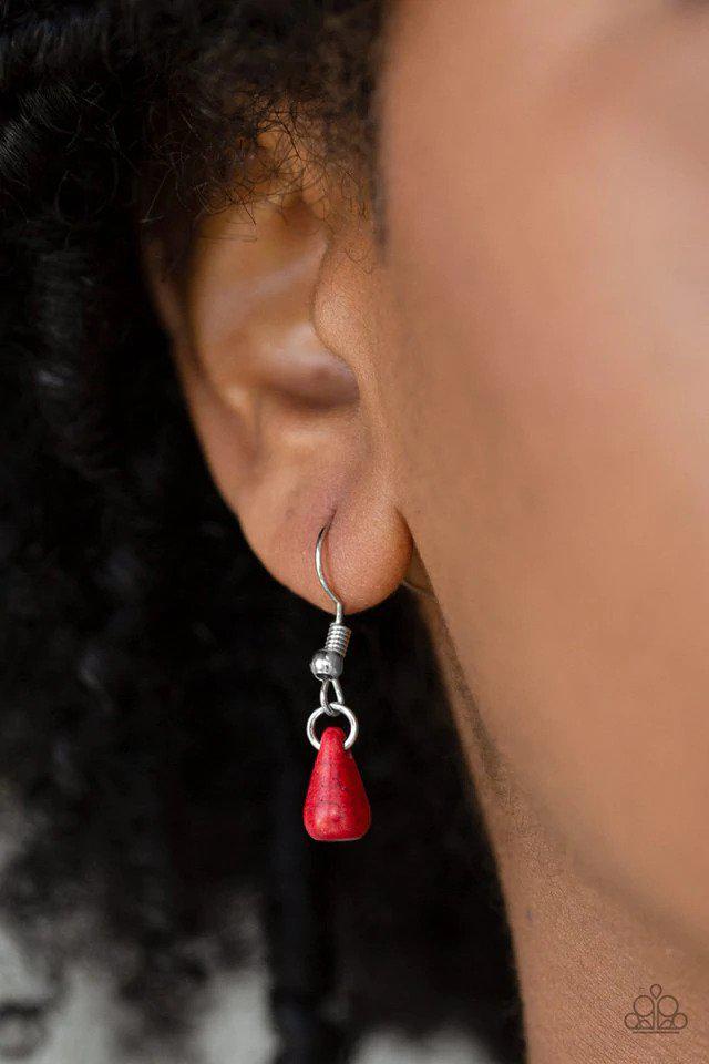 Extinct Species Red Stone and Silver Necklace - Paparazzi Accessories - free matching earrings -CarasShop.com - Paparazzi Jewelry by Cara Jewels