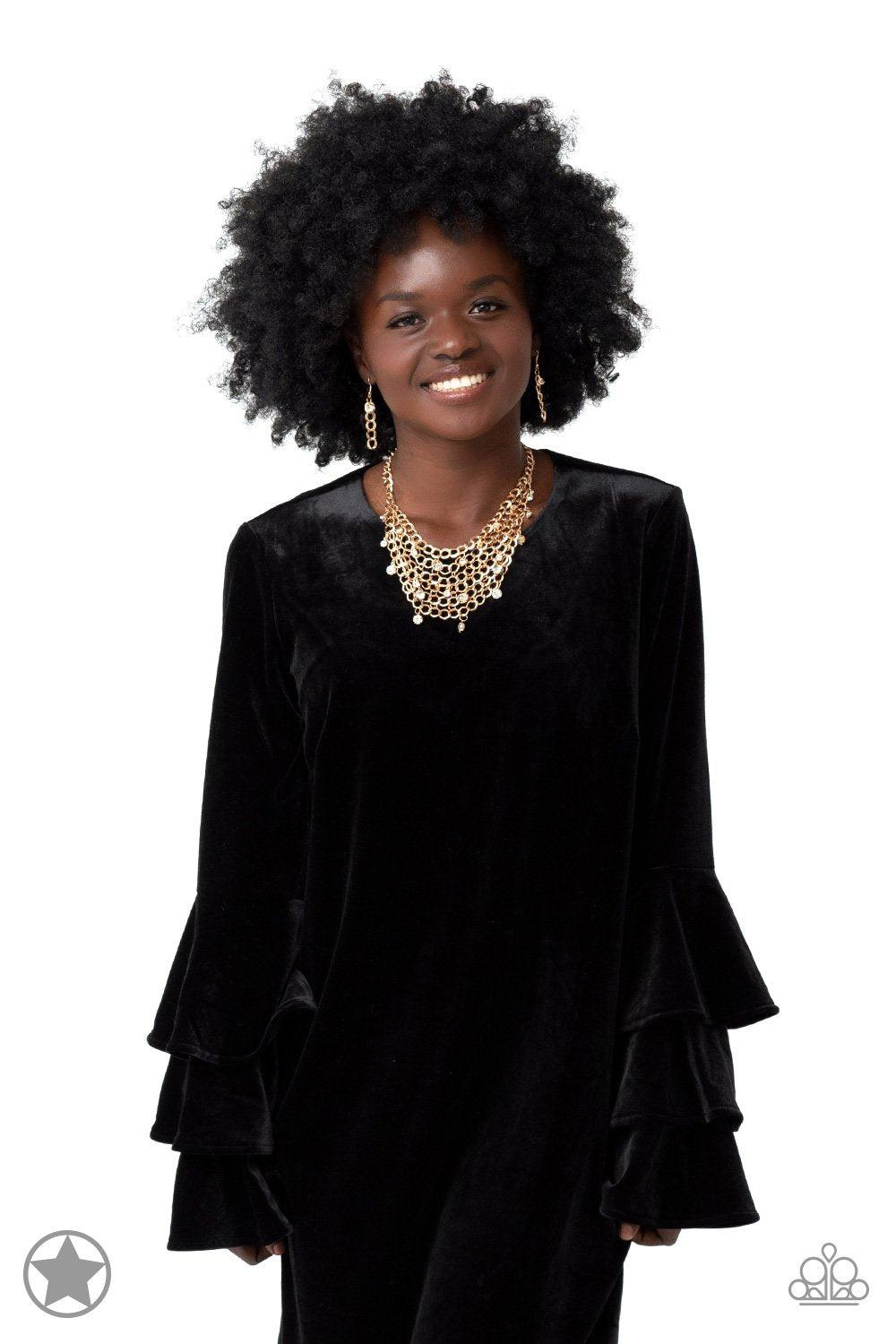 Fishing for Compliments Gold Necklace - Paparazzi Accessories- stylized on model - CarasShop.com - Paparazzi Jewelry by Cara Jewels