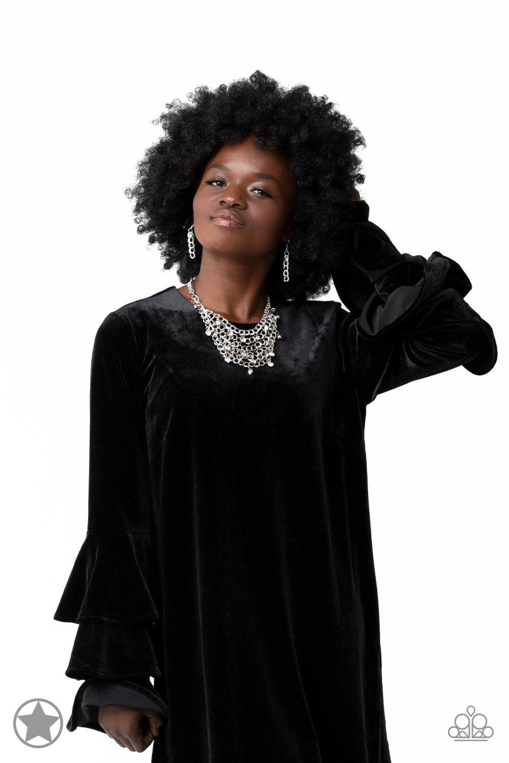 Fishing for Compliments Silver Necklace and matching Earrings - Paparazzi Accessories- stylized on model - CarasShop.com - Paparazzi Jewelry by Cara Jewels