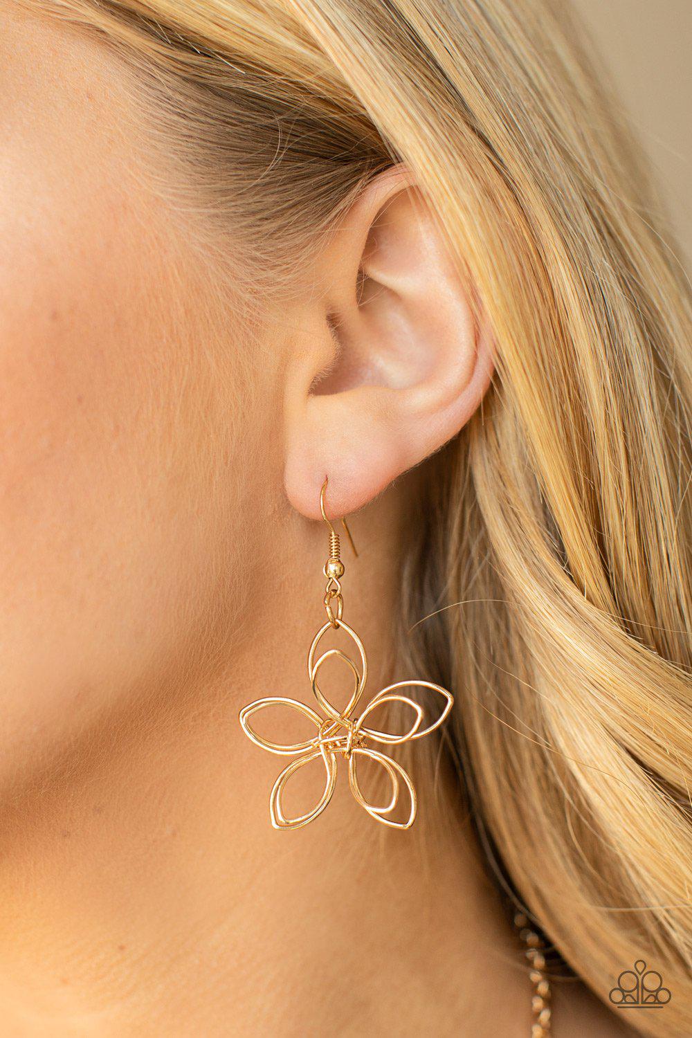 Flower Garden Fashionista Gold Wire Flower Necklace - Paparazzi Accessories - free matching earrings -CarasShop.com - Paparazzi Jewelry by Cara Jewels