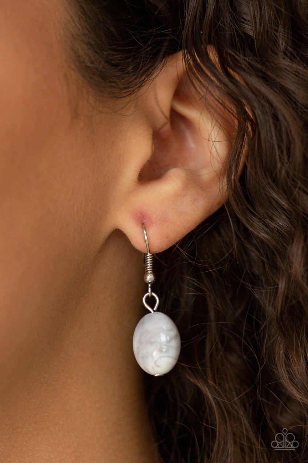 Full Out Fringe White Necklace - Paparazzi Accessories - free matching earrings -CarasShop.com - Paparazzi Jewelry by Cara Jewels