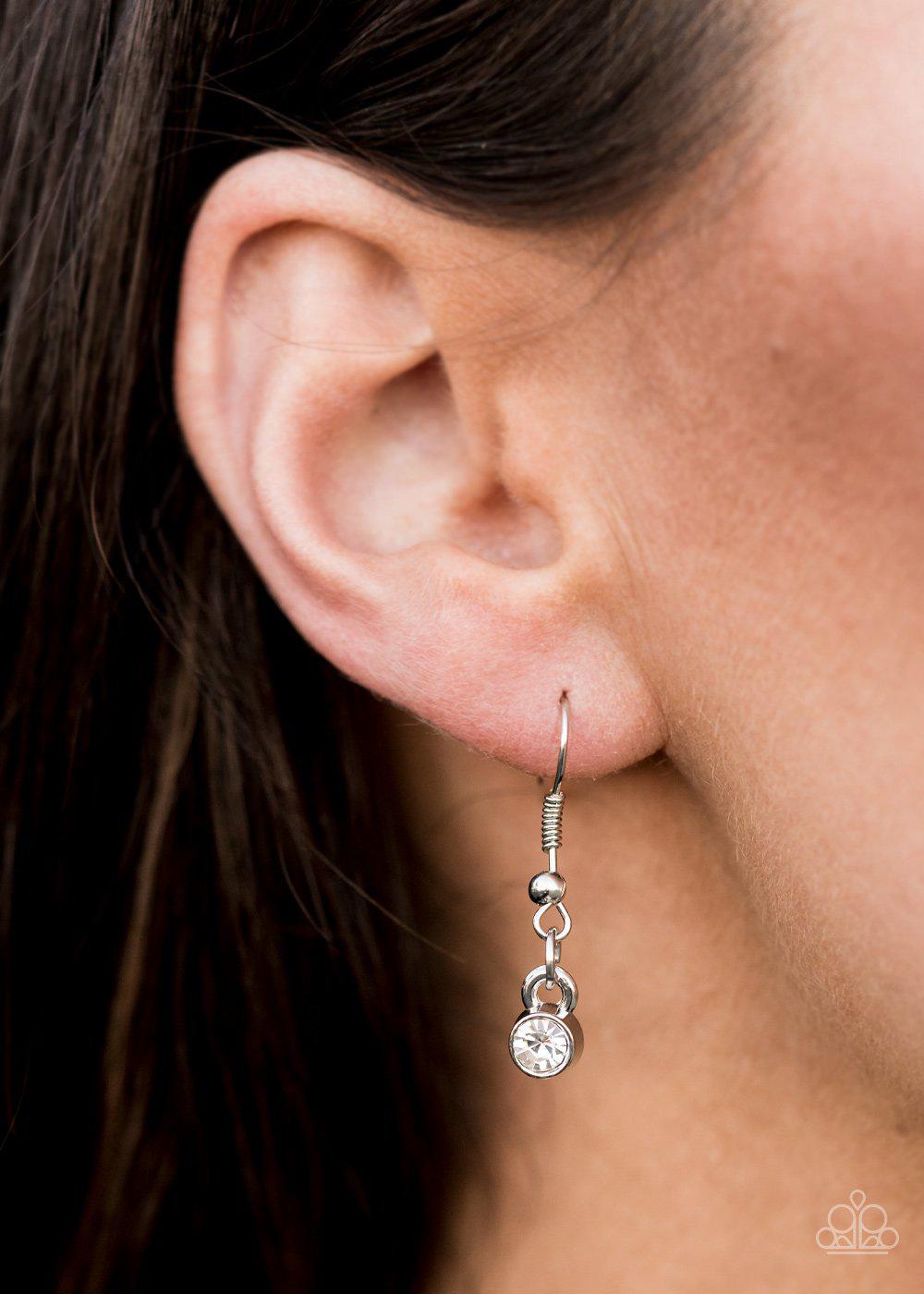 GLOW-Getter Glamour White Rhinestone Necklace - Paparazzi Accessories - free matching earrings -CarasShop.com - Paparazzi Jewelry by Cara Jewels