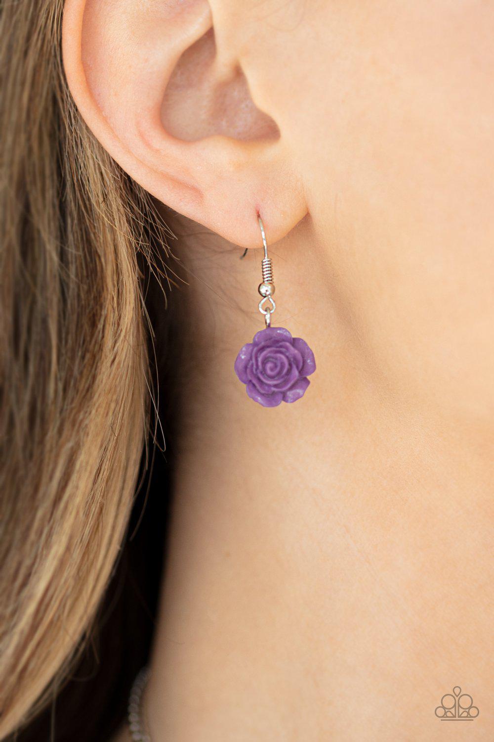 Garden Party Posh Purple Rose Flower Necklace - Paparazzi Accessories - free matching earrings -CarasShop.com - Paparazzi Jewelry by Cara Jewels