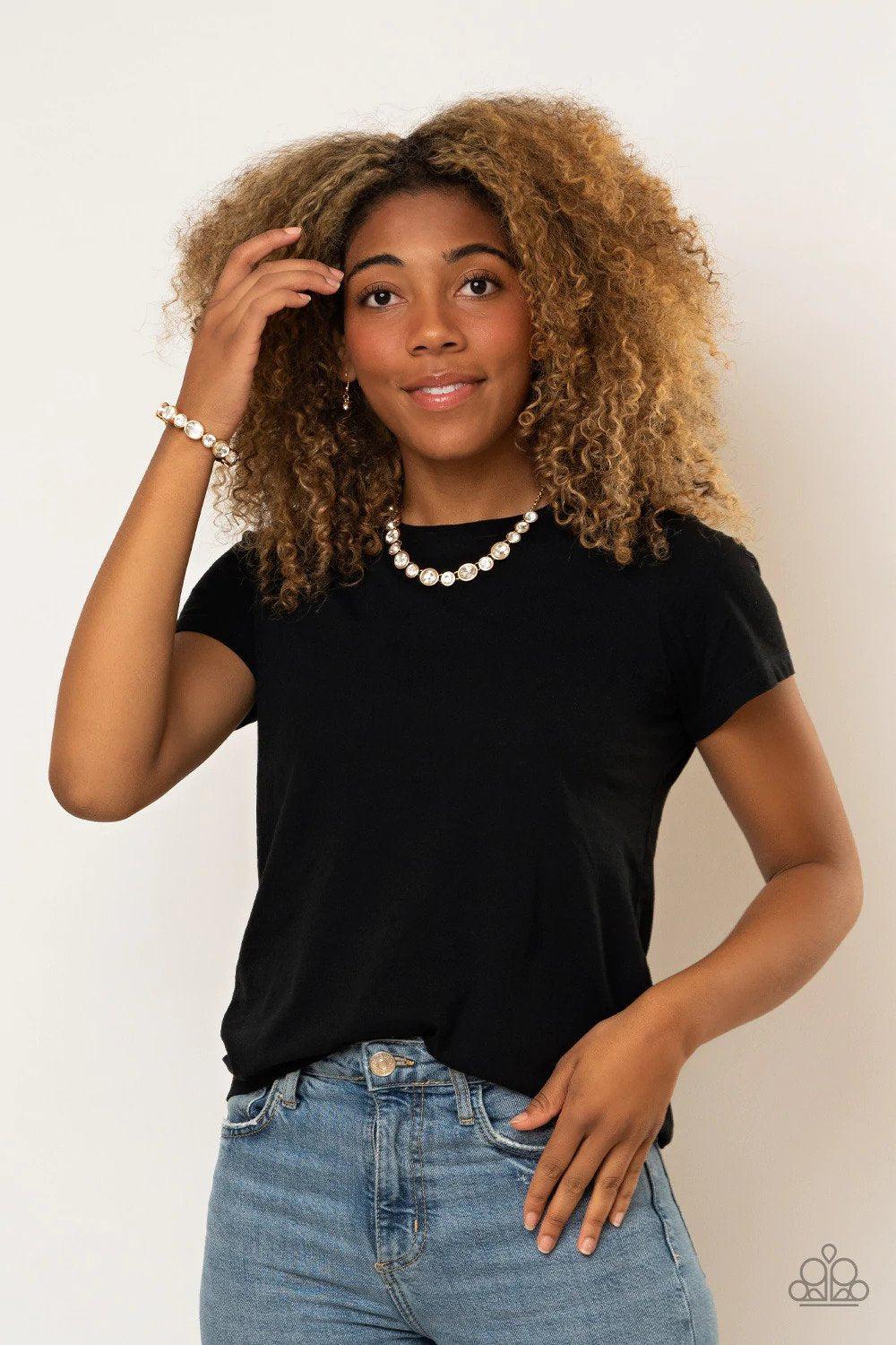 Girls Gotta Glow Gold Necklace - Paparazzi Accessories -CarasShop.com - Paparazzi Jewelry by Cara Jewels