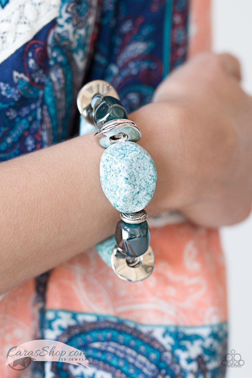 Glaze of Glory Blue Chunky Bead Stretch Bracelet - Paparazzi Accessories- on bust -CarasShop.com - Paparazzi Jewelry by Cara Jewels