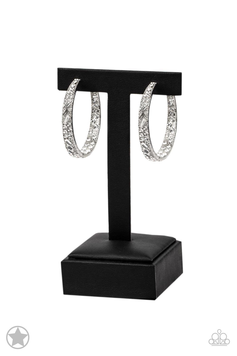 Glitzy by Association White Rhinestone Hoop Earrings - Paparazzi Accessories - Blockbuster - best seller - CarasShop.com - Paparazzi Jewelry by Cara Jewels