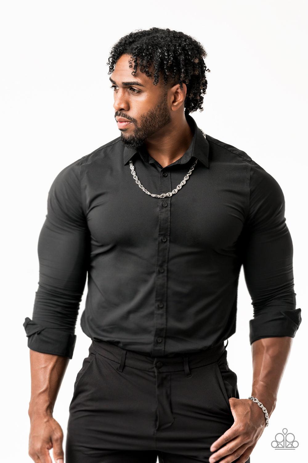 Gridiron Grunge Men's Silver Bracelet - Paparazzi Accessories-CarasShop.com - Paparazzi Jewelry by Cara Jewels