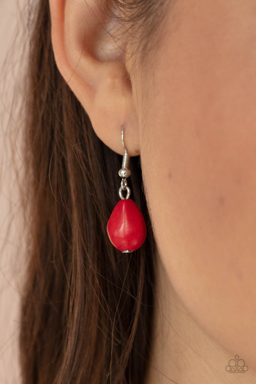 Here Today, PATAGONIA Tomorrow Red Stone Necklace - Paparazzi Accessories - free matching earrings -CarasShop.com - Paparazzi Jewelry by Cara Jewels