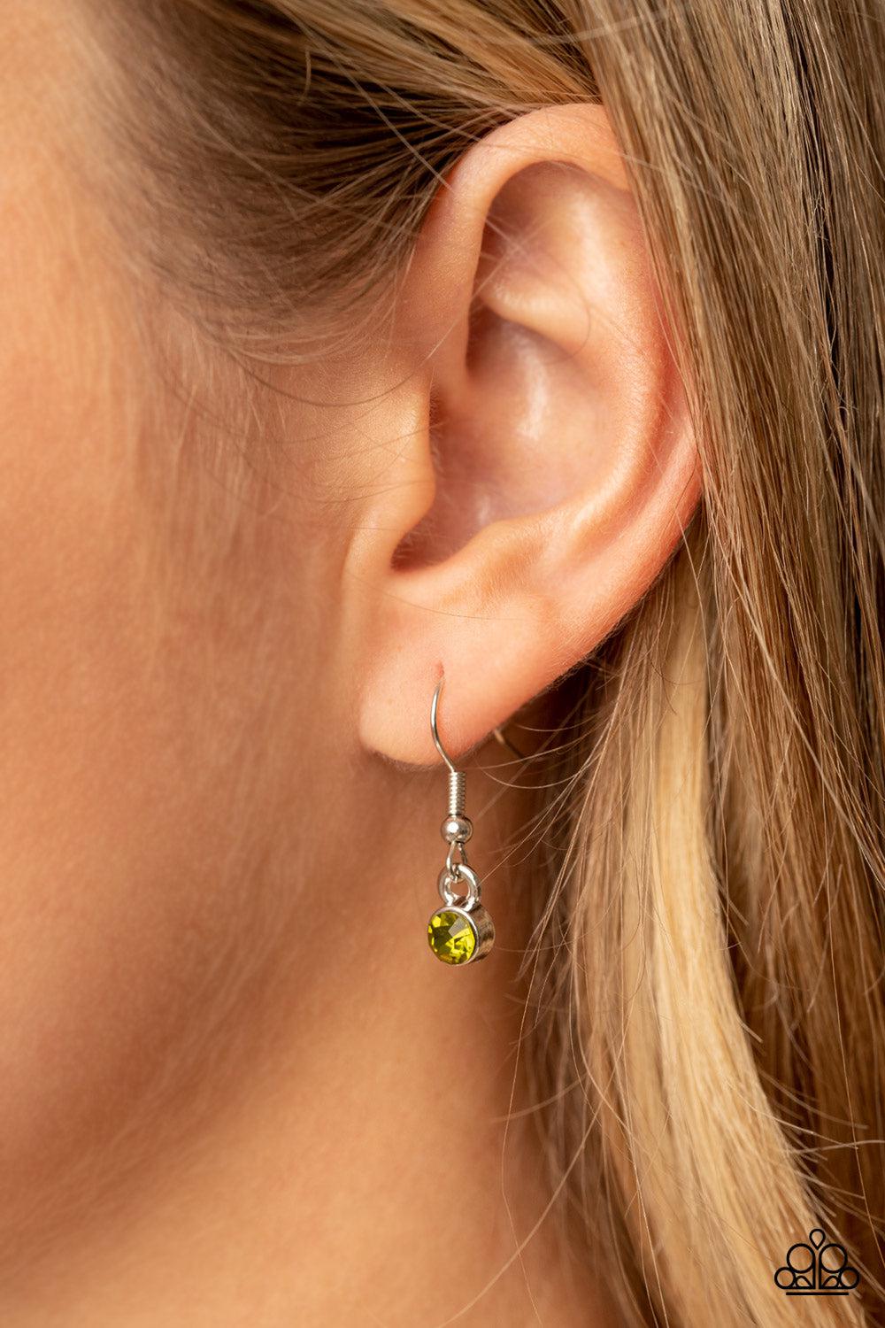 Holly Heiress Green Gem & Silver Leaf Necklace - Paparazzi Accessories - free matching earrings -CarasShop.com - Paparazzi Jewelry by Cara Jewels