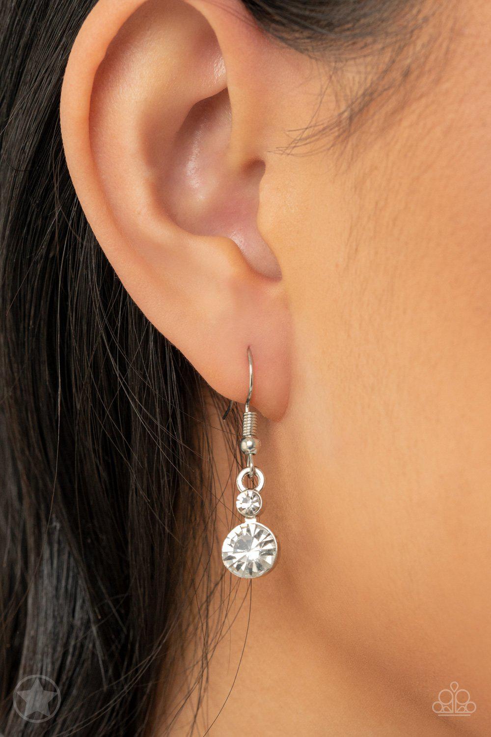 Hollywood Hills White Rhinestone Necklace and matching Earrings - Paparazzi Accessories - free matching earrings -CarasShop.com - Paparazzi Jewelry by Cara Jewels