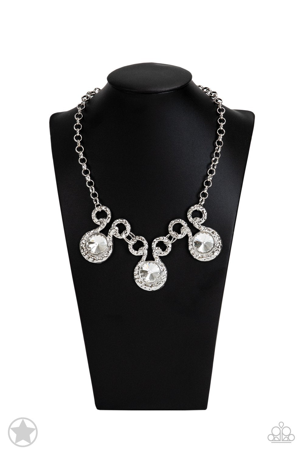 Hypnotized Silver and White Rhinestone Necklace - Paparazzi Accessories- on bust -CarasShop.com - Paparazzi Jewelry by Cara Jewels