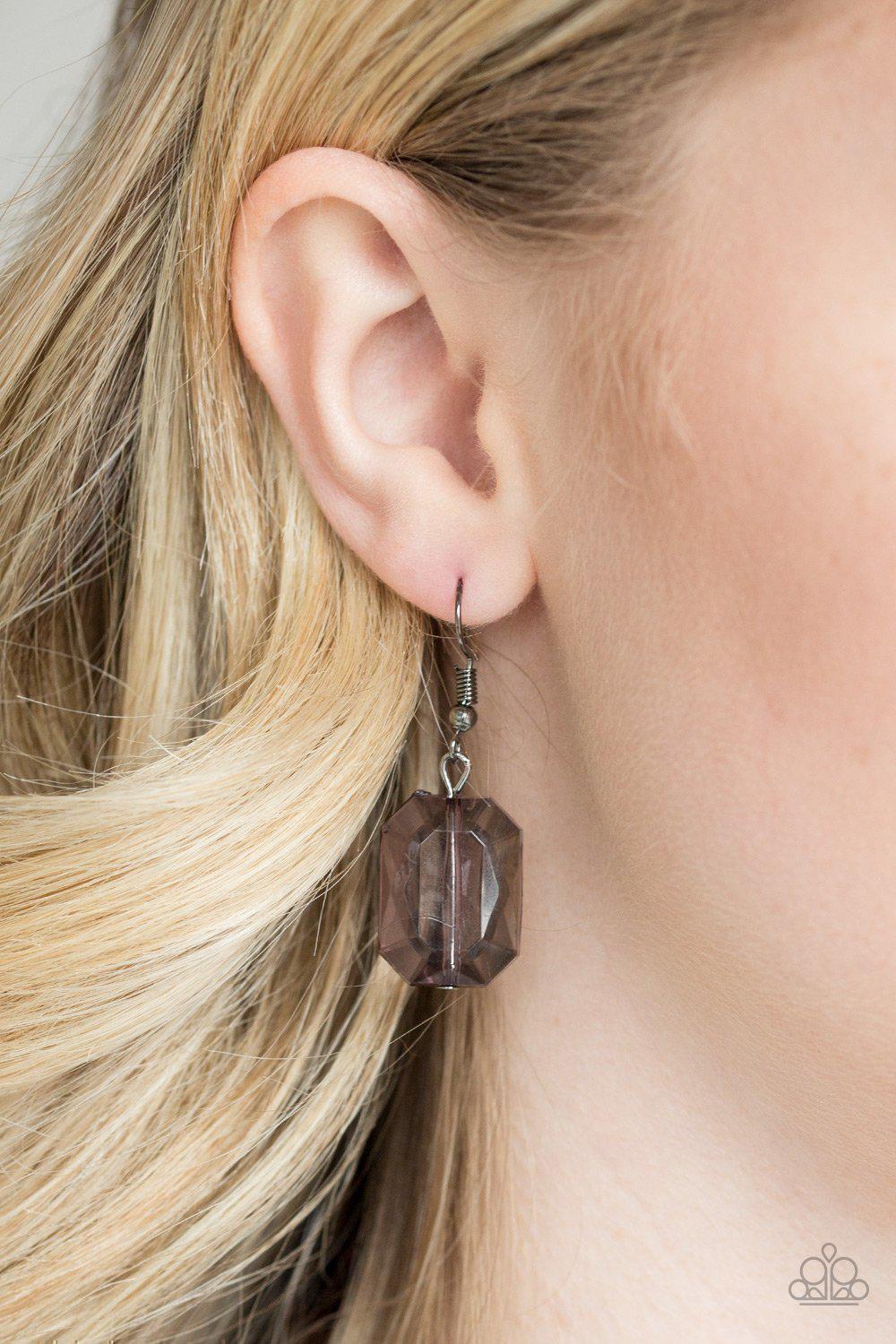 Ice Bank Black Acrylic Necklace and matching Earrings - Paparazzi Accessories - free matching earrings -CarasShop.com - Paparazzi Jewelry by Cara Jewels