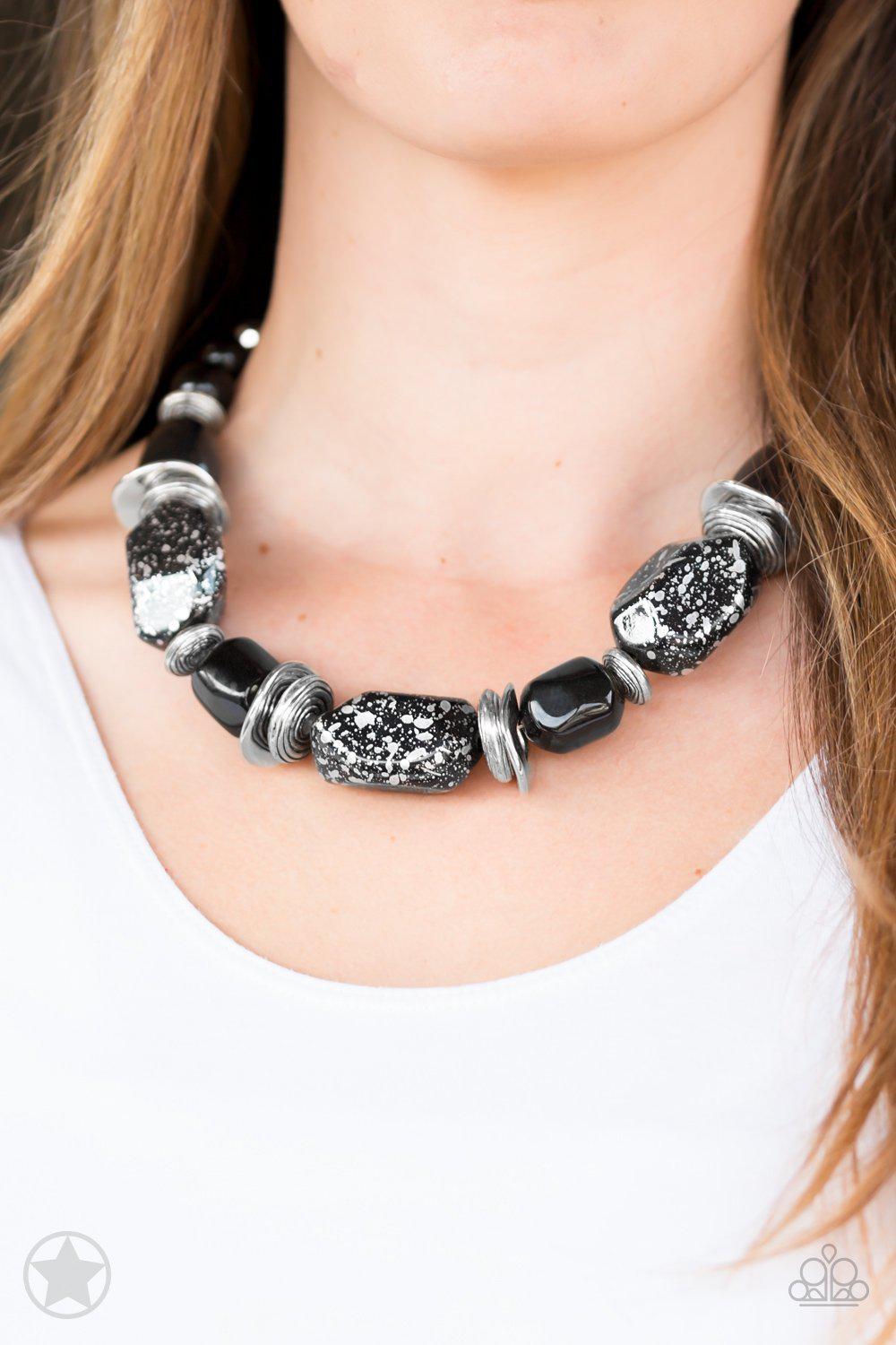 In Good Glazes Chunky Black Necklace - Paparazzi Accessories- stylized on model - CarasShop.com - Paparazzi Jewelry by Cara Jewels