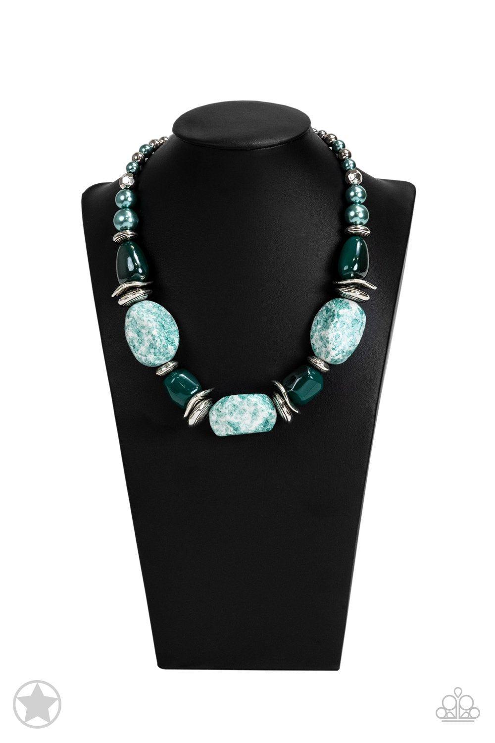 In Good Glazes Chunky Blue Necklace and matching Earrings - Paparazzi Accessories- on bust -CarasShop.com - Paparazzi Jewelry by Cara Jewels