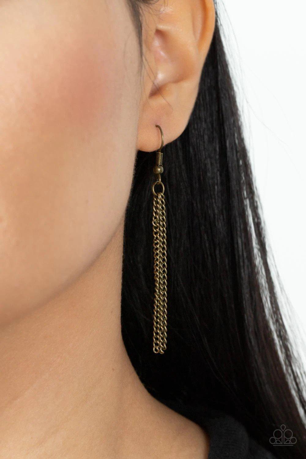 Join The Circle Brass Necklace - Paparazzi Accessories - free matching earrings -CarasShop.com - Paparazzi Jewelry by Cara Jewels