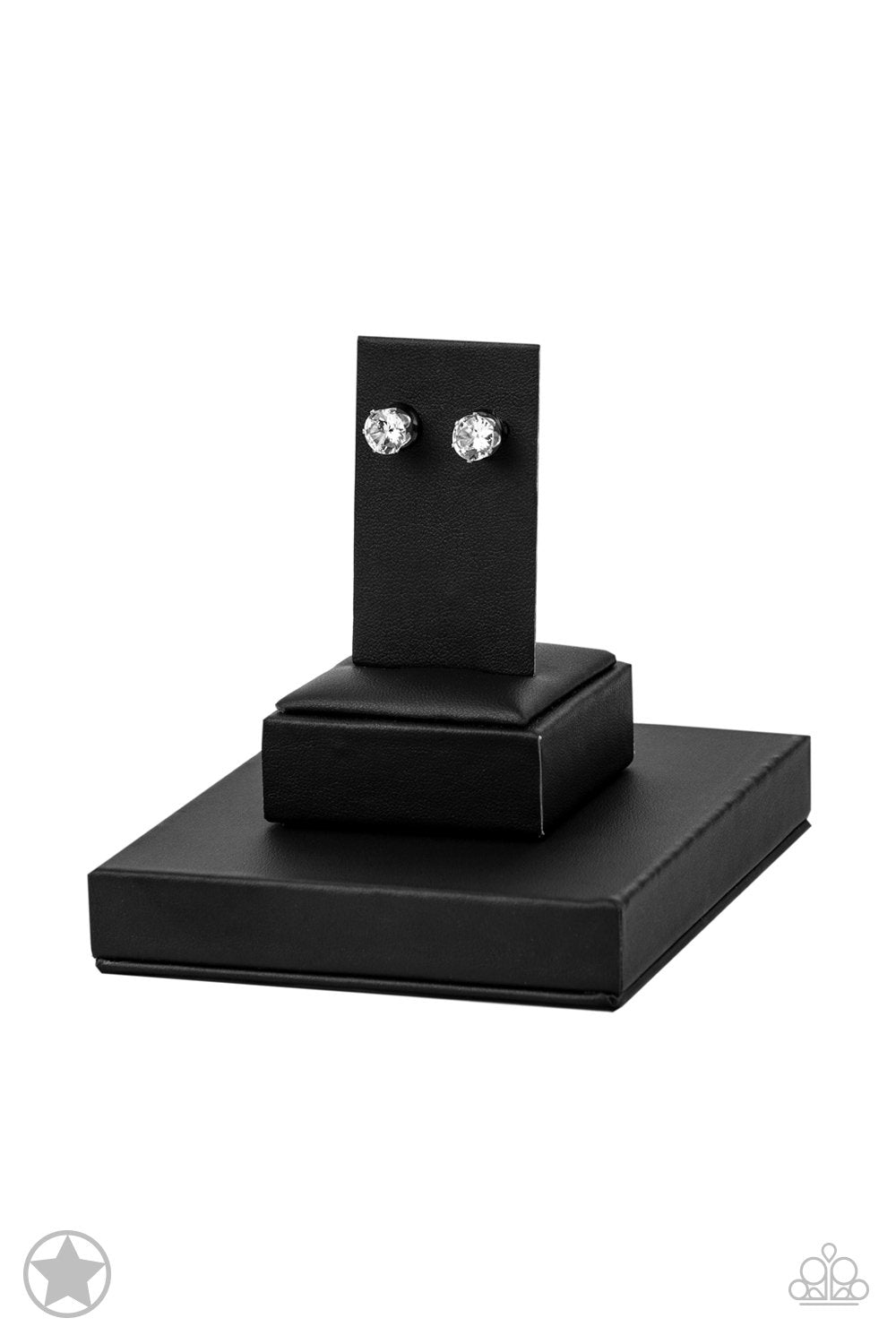 Just in Timeless White Rhinestone and Silver Post Earrings - Paparazzi Accessories - Blockbuster - best seller - CarasShop.com - Paparazzi Jewelry by Cara Jewels