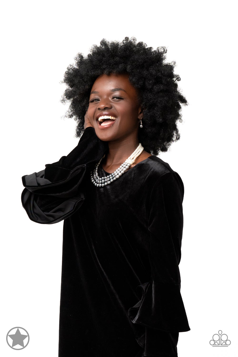 Lady in Waiting White and Silver Pearl Necklace and matching Earrings - Paparazzi Accessories- stylized on model - CarasShop.com - Paparazzi Jewelry by Cara Jewels