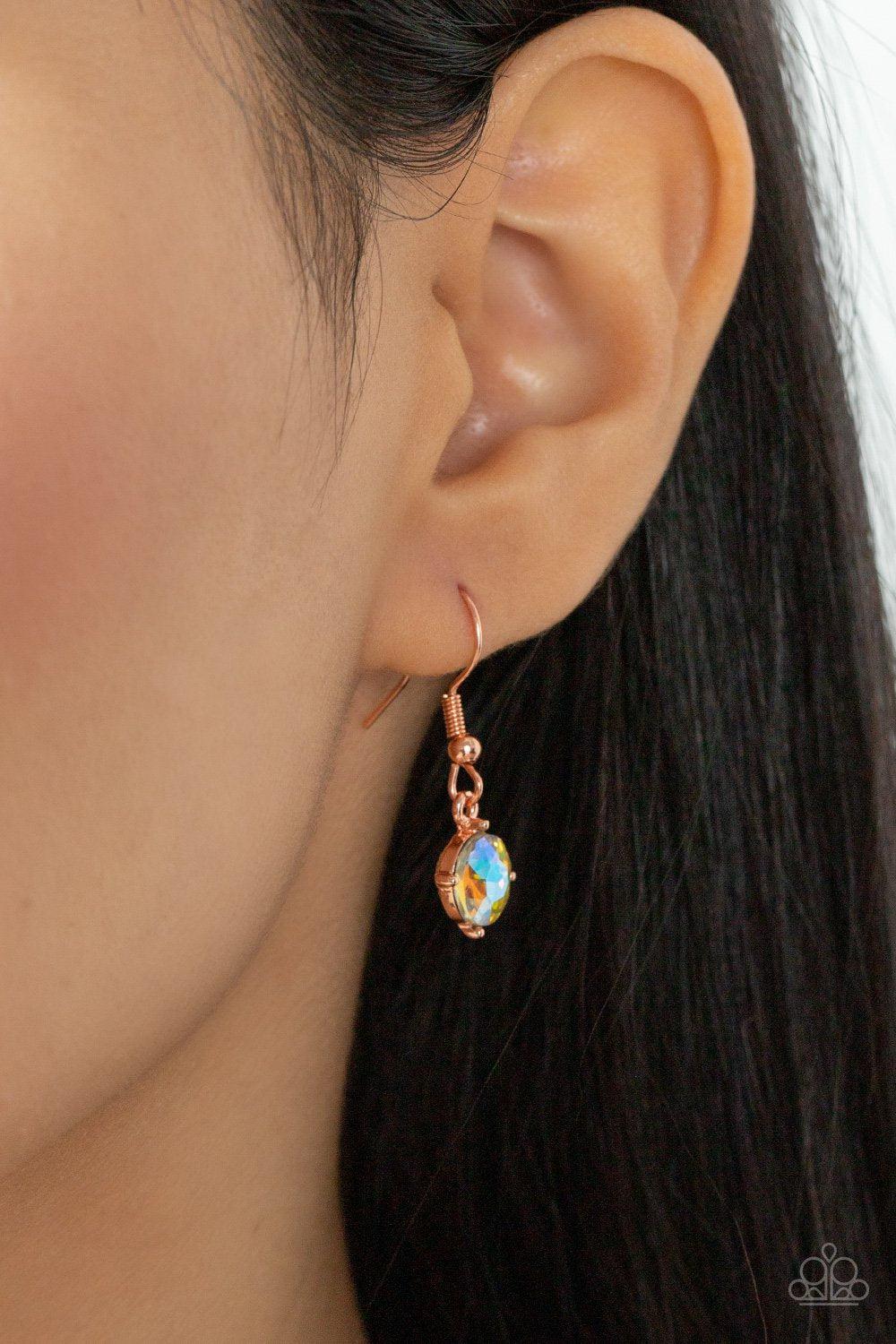 Lavishly Loaded Copper and Iridescent Rhinestone Necklace - Paparazzi Accessories - free matching earrings -CarasShop.com - Paparazzi Jewelry by Cara Jewels