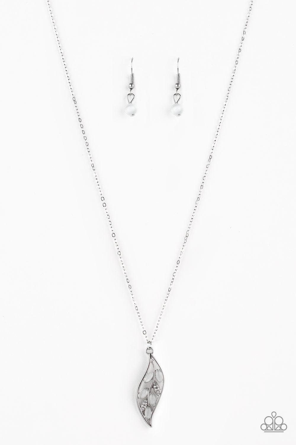 Let STEM Talk Silver and White Moonstone Leaf Necklace - Paparazzi Accessories-CarasShop.com - Paparazzi Jewelry by Cara Jewels