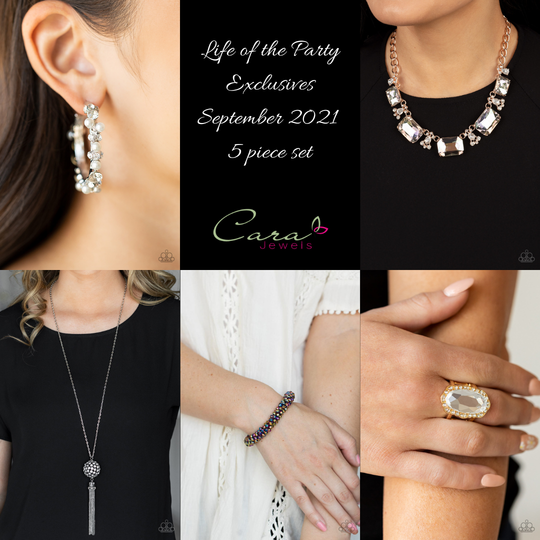 Life of the Party Exclusives September 2021 - 5 piece set - Paparazzi Accessories- Complete Look - CarasShop.com - Paparazzi Jewelry by Cara Jewels