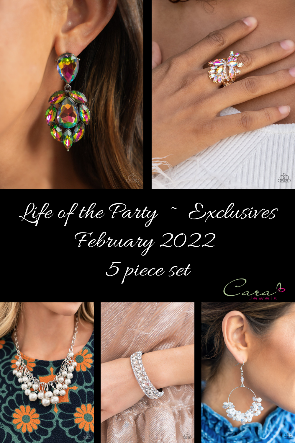 Life of the Party Exclusives February 2022 - 5 piece set - Paparazzi Accessories- Complete Look - CarasShop.com - Paparazzi Jewelry by Cara Jewels