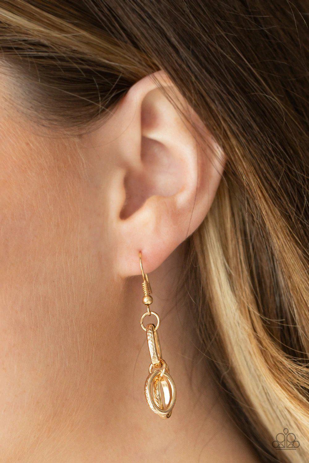 Lock, Stock and SPARKLE Gold Necklace - Paparazzi Accessories - free matching earrings -CarasShop.com - Paparazzi Jewelry by Cara Jewels