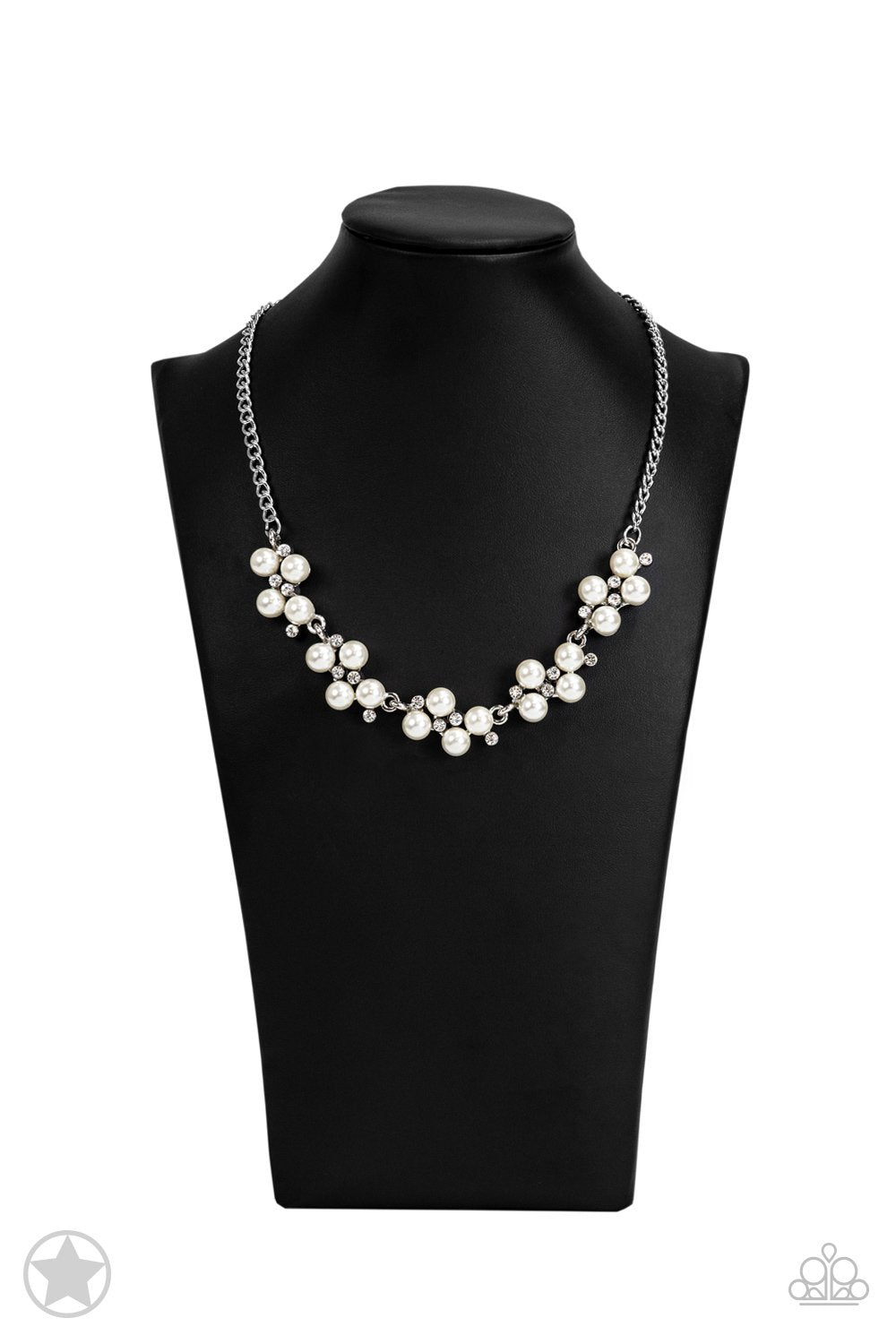Love Story White Pearl Necklace and matching Earrings - Paparazzi Accessories- on bust -CarasShop.com - Paparazzi Jewelry by Cara Jewels