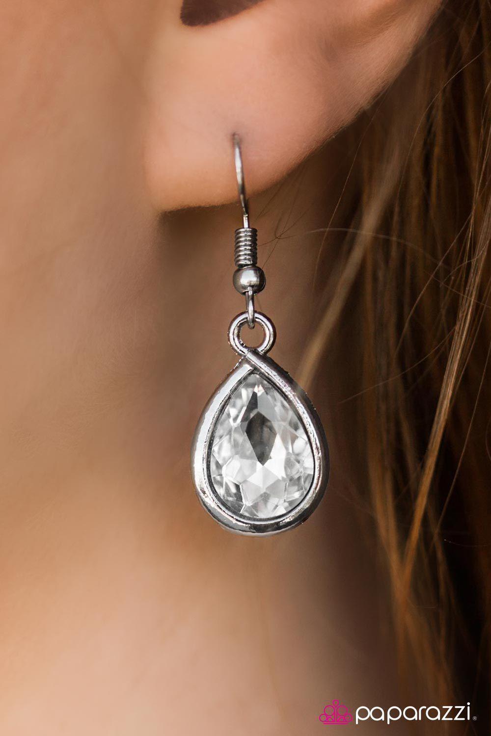 Love at FIERCE Sight White Teardrop Necklace - Paparazzi Accessories - free matching earrings -CarasShop.com - Paparazzi Jewelry by Cara Jewels