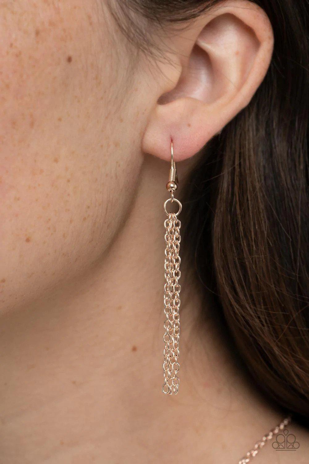 Marrakesh Mystery Rose Gold Necklace - Paparazzi Accessories - free matching earrings -CarasShop.com - Paparazzi Jewelry by Cara Jewels