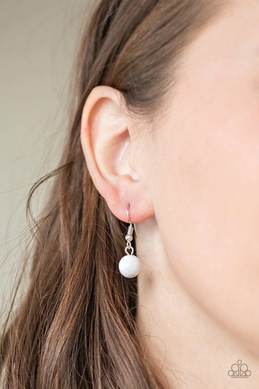 Me-dallions, Myself, and I White Floral Necklace - Paparazzi Accessories - free matching earrings -CarasShop.com - Paparazzi Jewelry by Cara Jewels