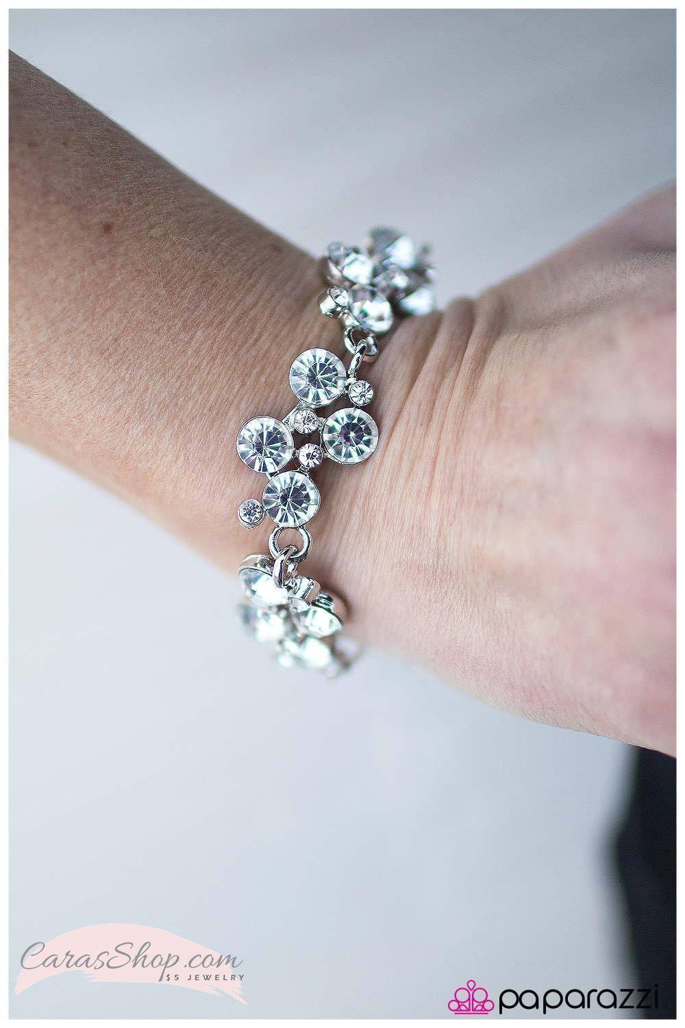 Old Hollywood White Rhinestone Bracelet - Paparazzi Accessories- on bust -CarasShop.com - Paparazzi Jewelry by Cara Jewels