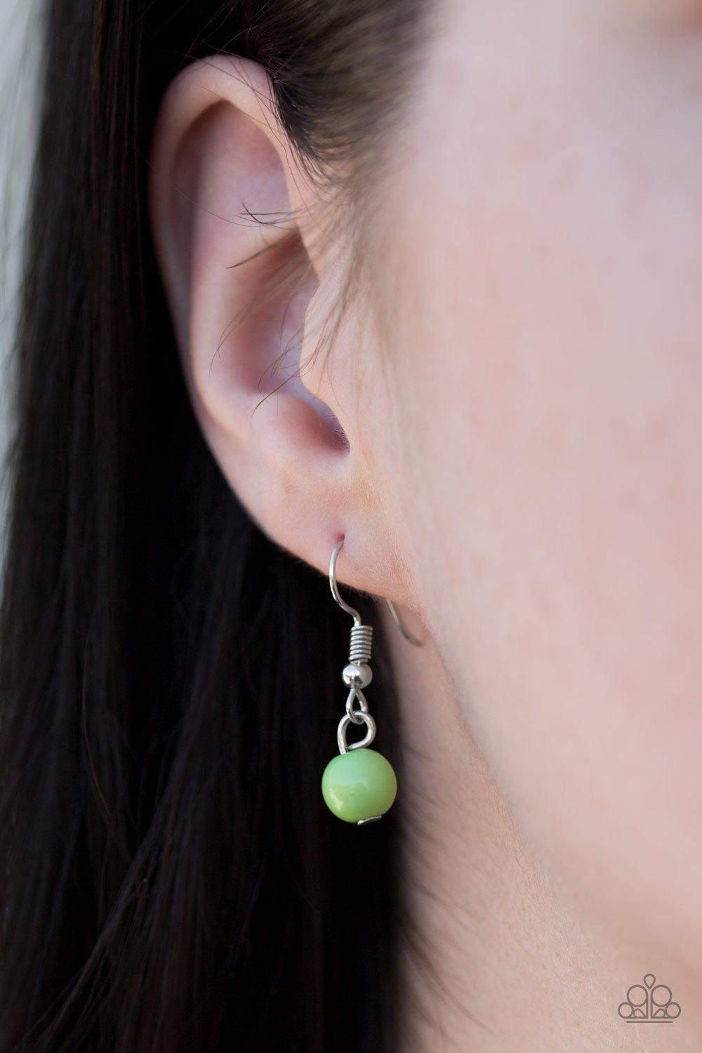 On Mountain Time Silver and Green Necklace - Paparazzi Accessories - free matching earrings -CarasShop.com - Paparazzi Jewelry by Cara Jewels