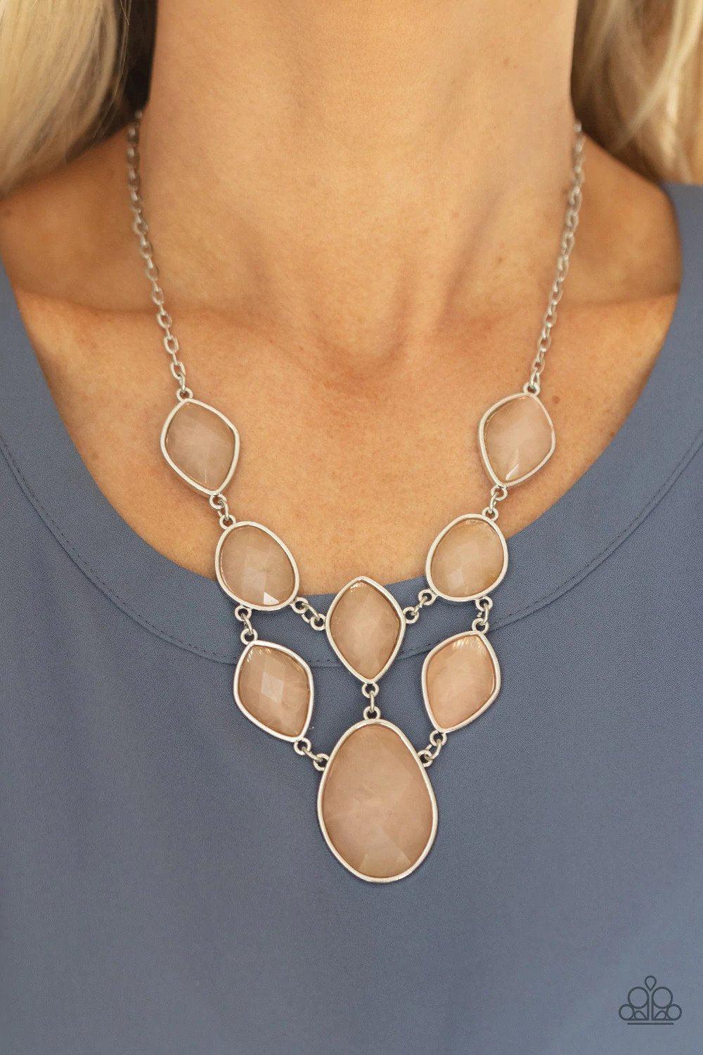 Opulently Oracle Brown Necklace - Paparazzi Accessories - free matching earrings -CarasShop.com - Paparazzi Jewelry by Cara Jewels